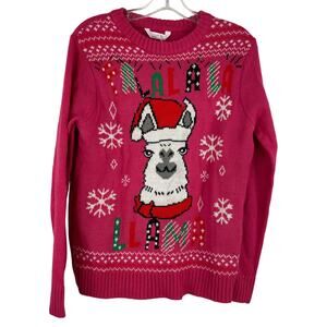 Belle Du Jour Pink Christmas Ugly Sweater Fa La La La Llama Small NWT